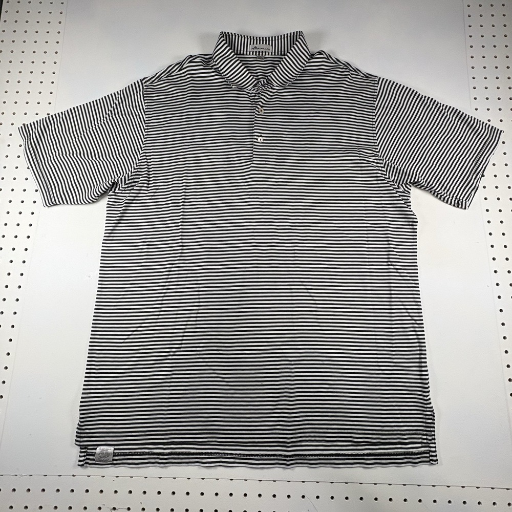 Peter Millar Polo Shirt Mens XL Black White Striped Performance Golf Preppy
